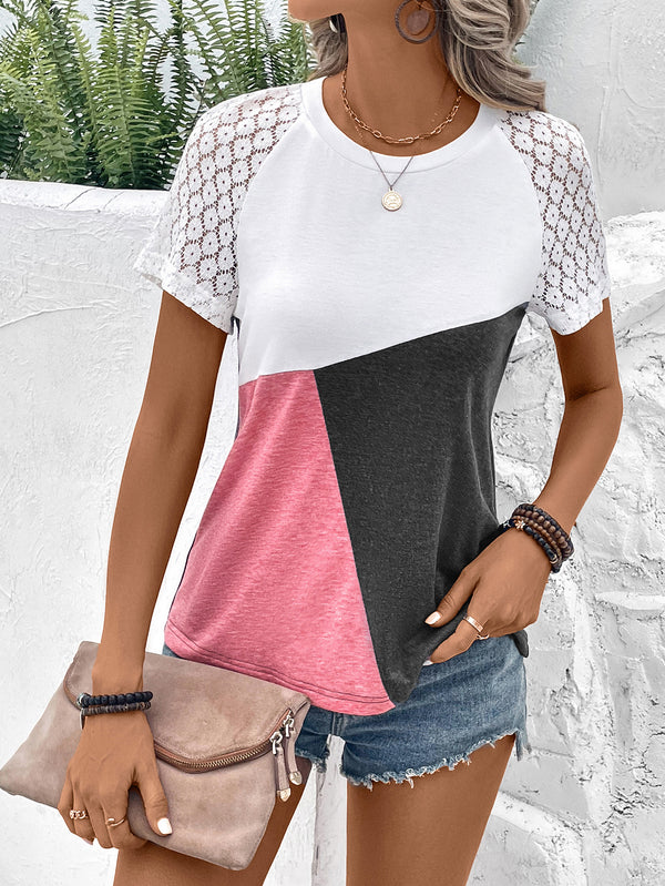 Color Block Raglan Sleeve Round Neck Tee-Teresa's Fashionista LLC