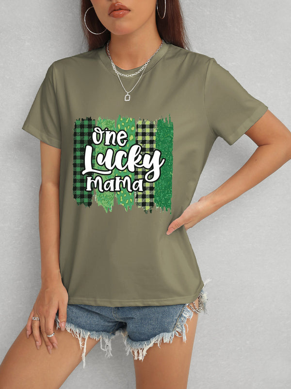 ONE LUCKY MAMA Round Neck T-Shirt-Teresa's Fashionista LLC