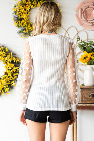 Textured Applique Long Sleeve Blouse-Teresa's Fashionista LLC