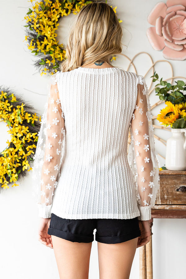 Textured Applique Long Sleeve Blouse-Teresa's Fashionista LLC