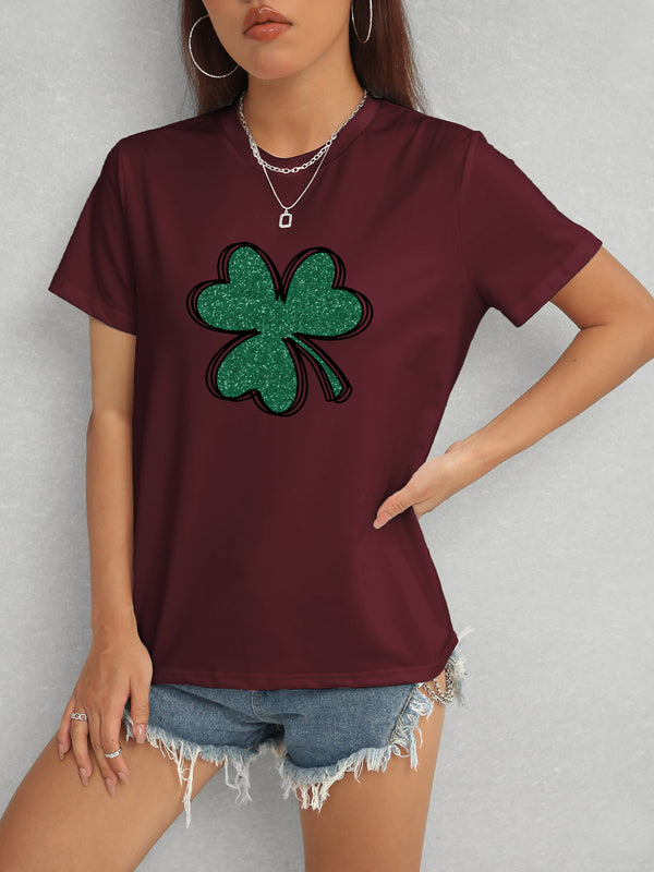 Lucky Clover Round Neck T-Shirt-Teresa's Fashionista LLC