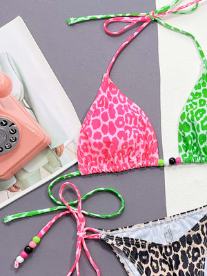 Leopard Tied Halter Neck Bikini Set-Teresa's Fashionista LLC