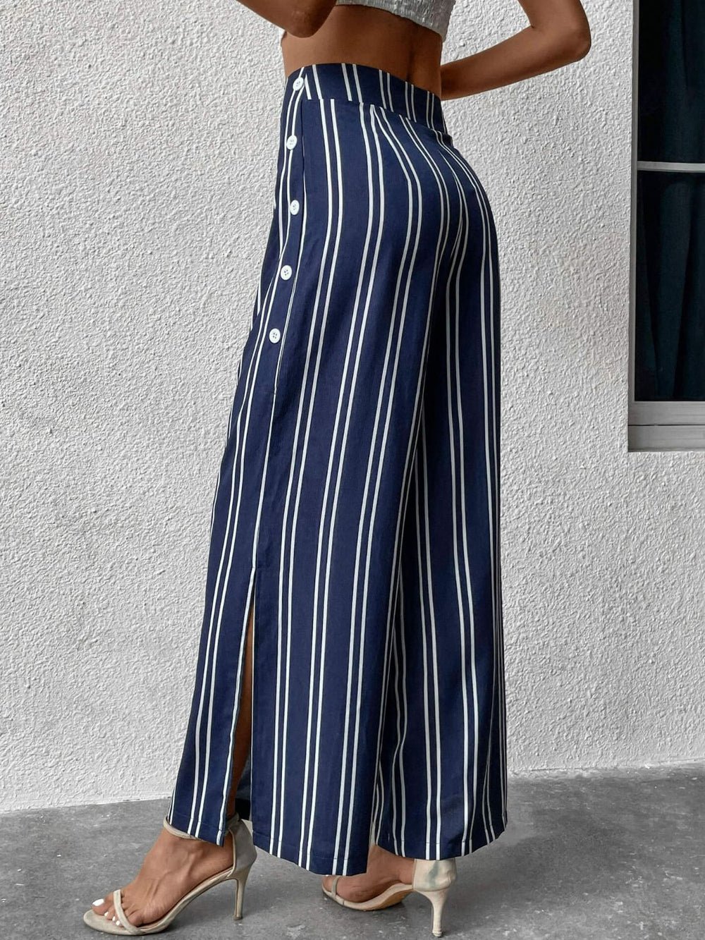 Striped Slit Wide Leg Pants-Teresa's Fashionista LLC