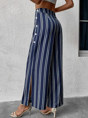 Striped Slit Wide Leg Pants-Teresa's Fashionista LLC