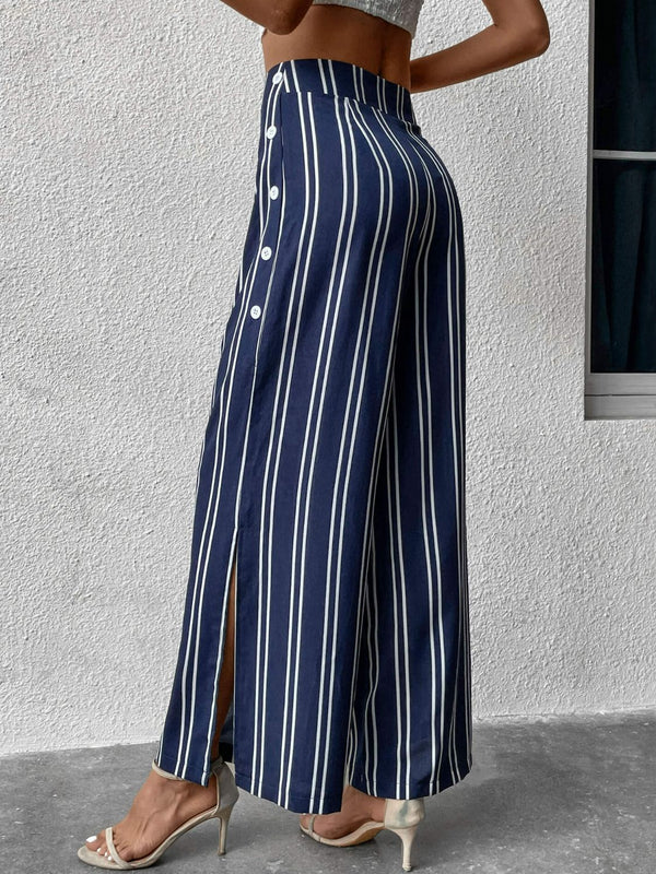 Striped Slit Wide Leg Pants-Teresa's Fashionista LLC