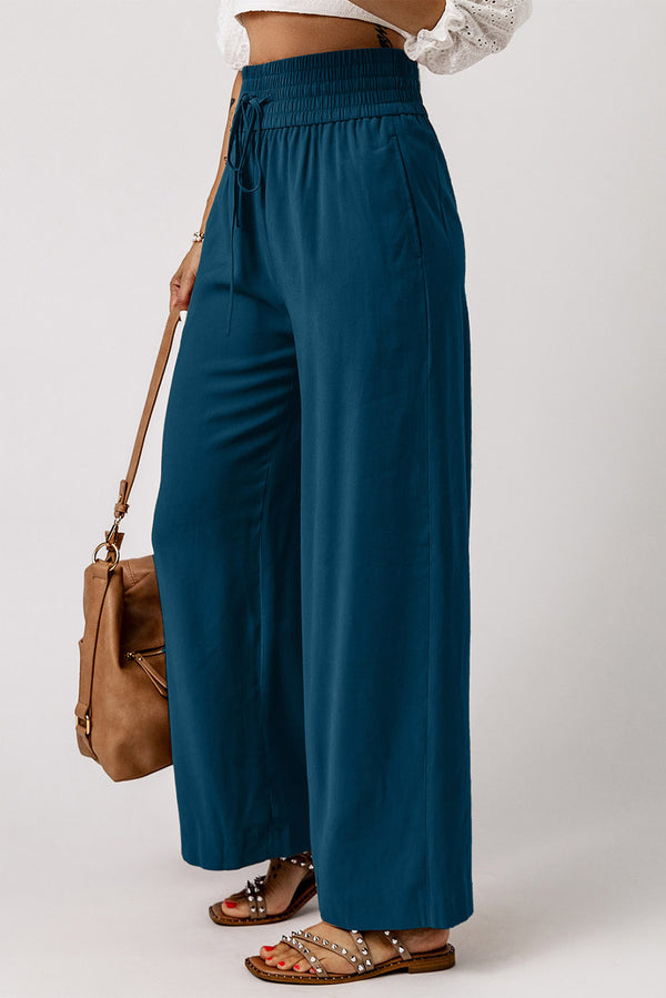 Drawstring Smocked Waist Wide Leg Pants-Teresa's Fashionista LLC