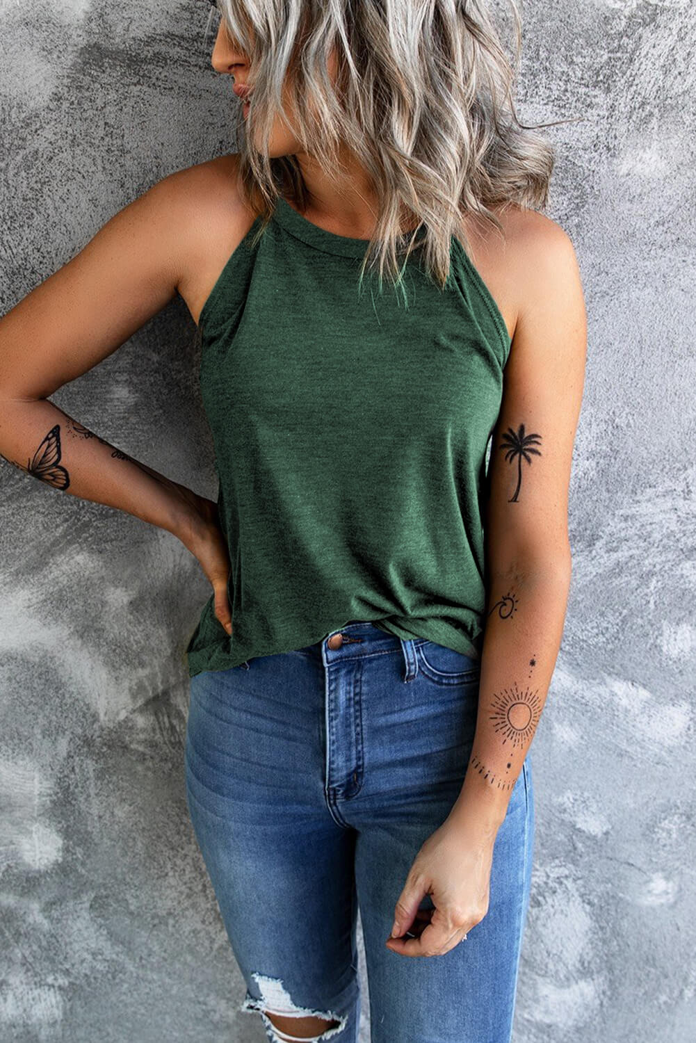 Curved Hem Grecian Tank Top-Teresa&#39;s Fashionista LLC