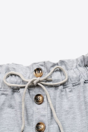 Buttoned Drawstring Waist Cuffed Shorts-Teresa's Fashionista LLC