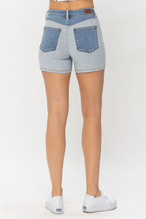 Judy Blue Full Size Color Block Denim Shorts-Teresa's Fashionista LLC