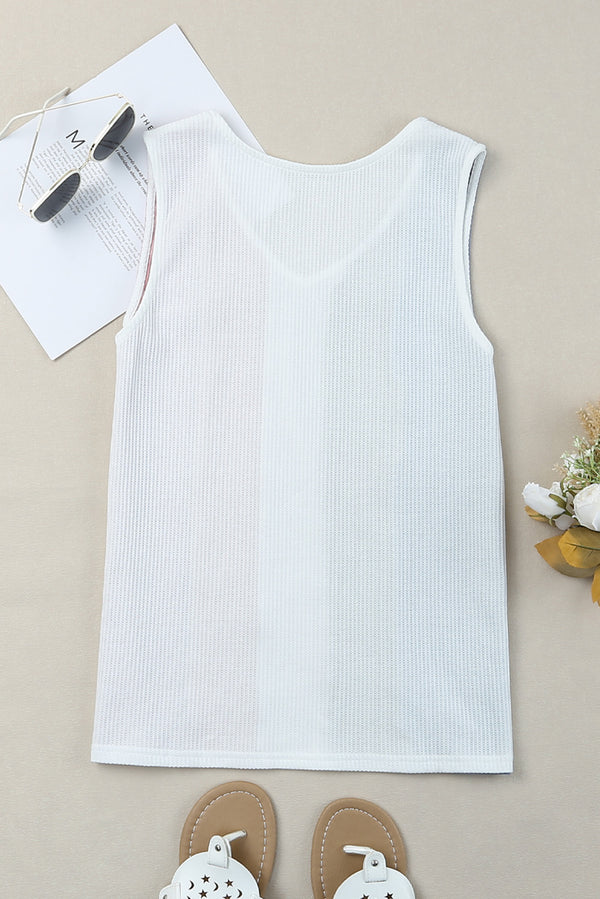 Multicolored Striped Waffle-Knit Sleeveless Tank-Teresa's Fashionista LLC