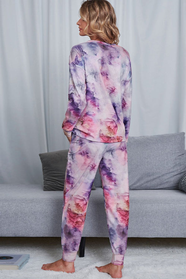 Tie-Dye Crewneck Top and Drawstring Waist Joggers Lounge Set-Teresa's Fashionista LLC