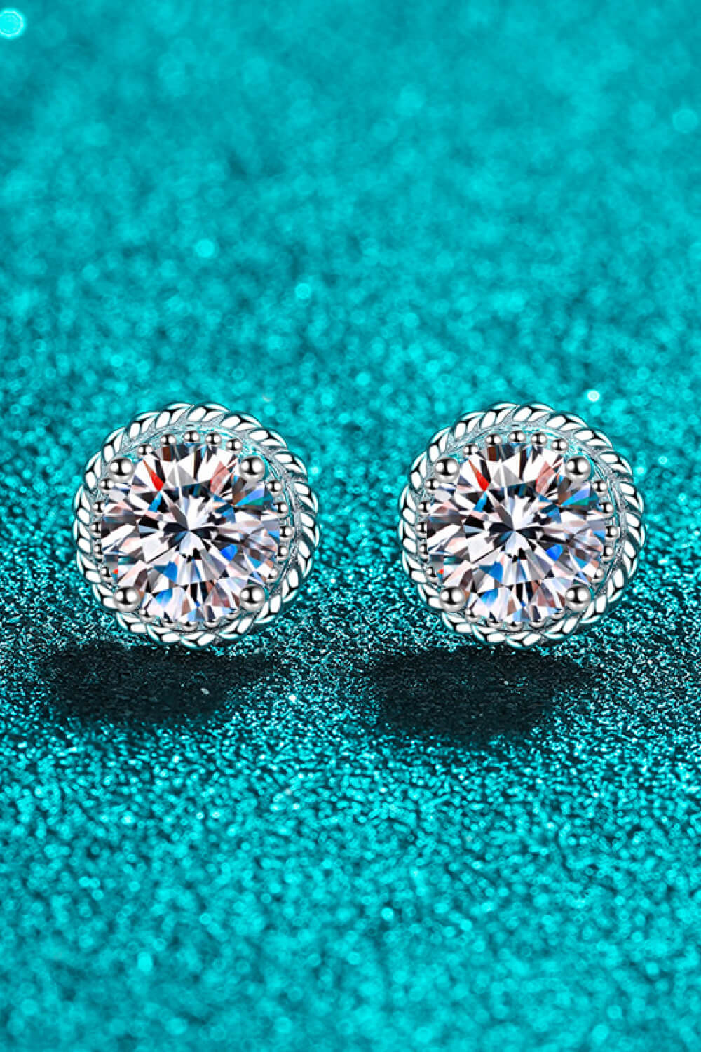 1 Carat Moissanite Rhodium-Plated Round Stud Earrings-Teresa's Fashionista LLC