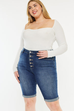 Kancan Full Size Cat's Whiskers Button Fly Denim Shorts-Teresa's Fashionista LLC