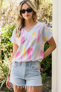 High-Low V-Neck Short Sleeve Blouse-Teresa's Fashionista LLC