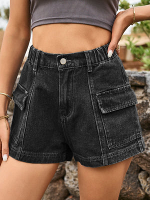 High Waist Denim Shorts with Pockets-Teresa's Fashionista LLC