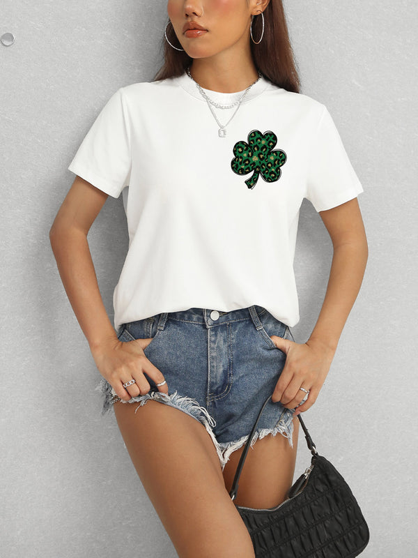 Lucky Clover Round Neck Short Sleeve T-Shirt-Teresa's Fashionista LLC