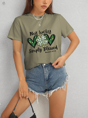 Lucky Clover Round Neck Short Sleeve T-Shirt-Teresa's Fashionista LLC