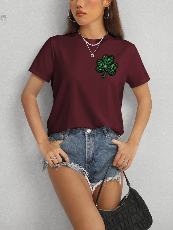 Lucky Clover Round Neck Short Sleeve T-Shirt-Teresa's Fashionista LLC