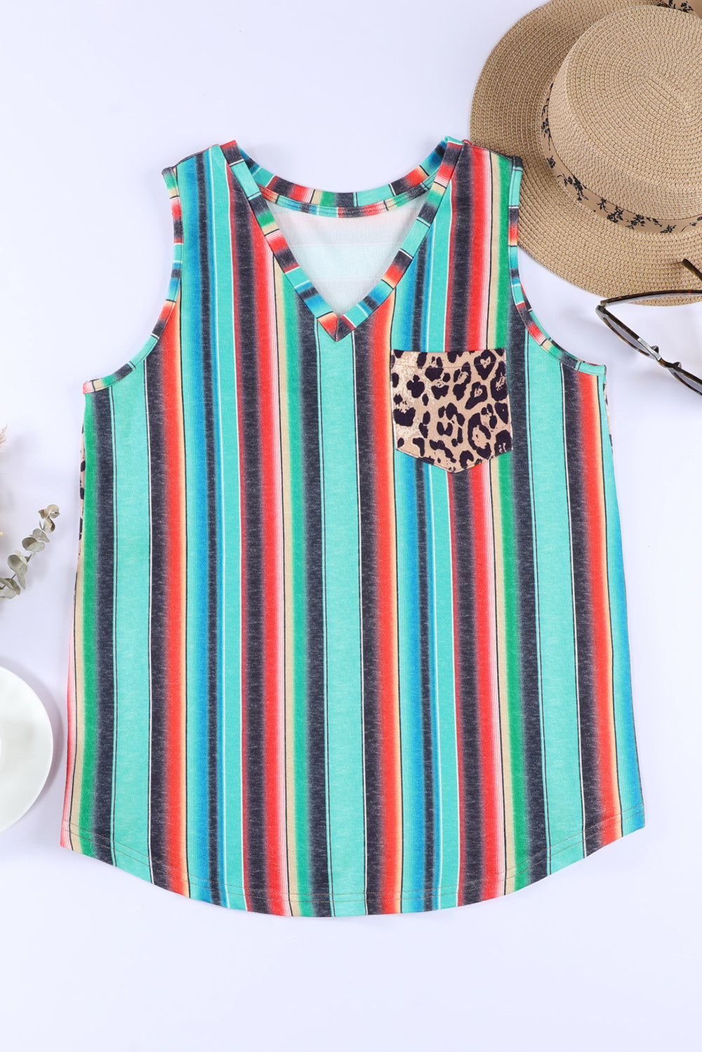 Rainbow Stripe Pocket Patch Tank-Teresa's Fashionista LLC
