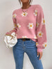 Flower Round Neck Latern Sleeve Sweater-Teresa's Fashionista LLC