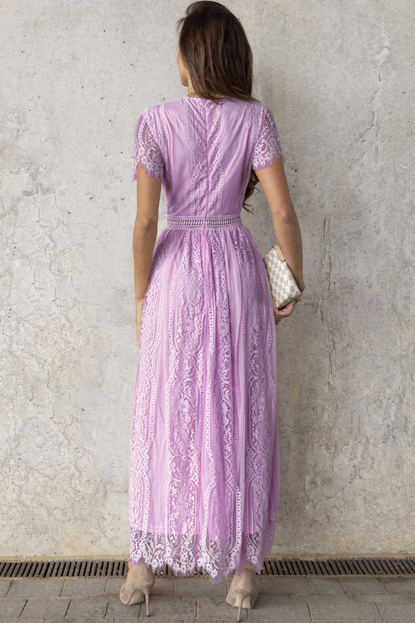 Scalloped Trim Lace Plunge Dress-Teresa's Fashionista LLC
