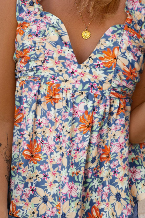 Floral Smocked Cap Sleeve Top-Teresa's Fashionista LLC