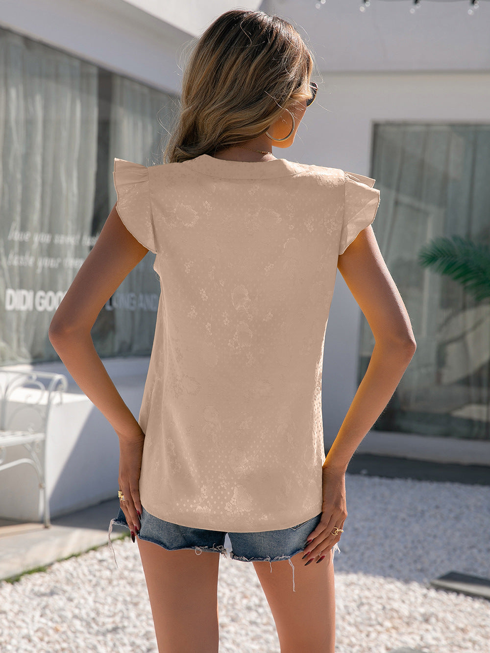 Notched Neck Butterfly Sleeve Blouse-Teresa&#39;s Fashionista LLC