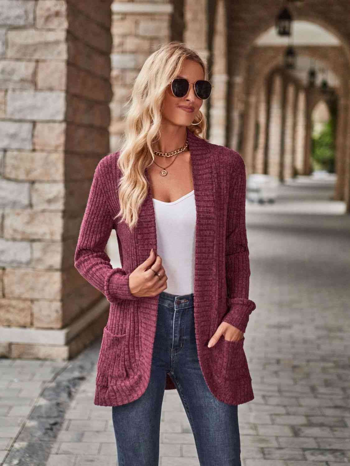 Open Front Cardigan with Pockets-Teresa&#39;s Fashionista LLC