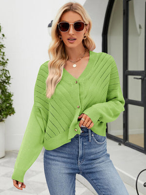 Eyelet Button Front Long Sleeve Cardigan-Teresa's Fashionista LLC