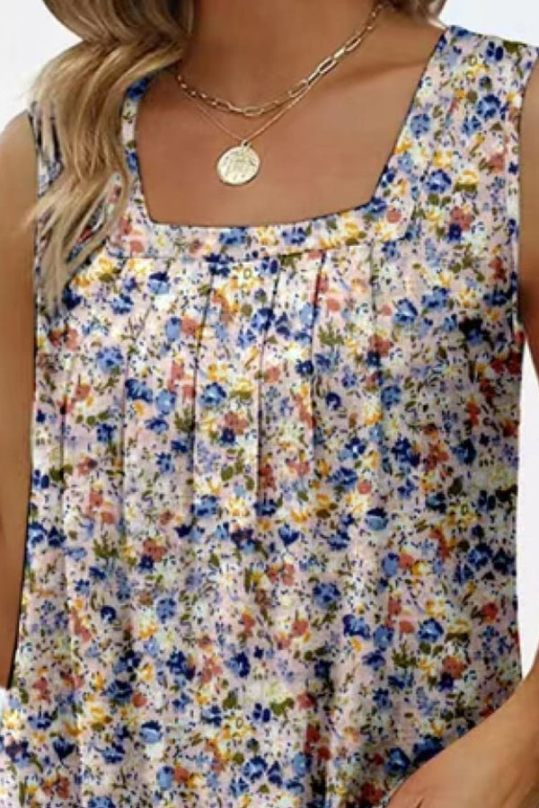 Printed Square Neck Curved Hem Tank-Teresa's Fashionista LLC