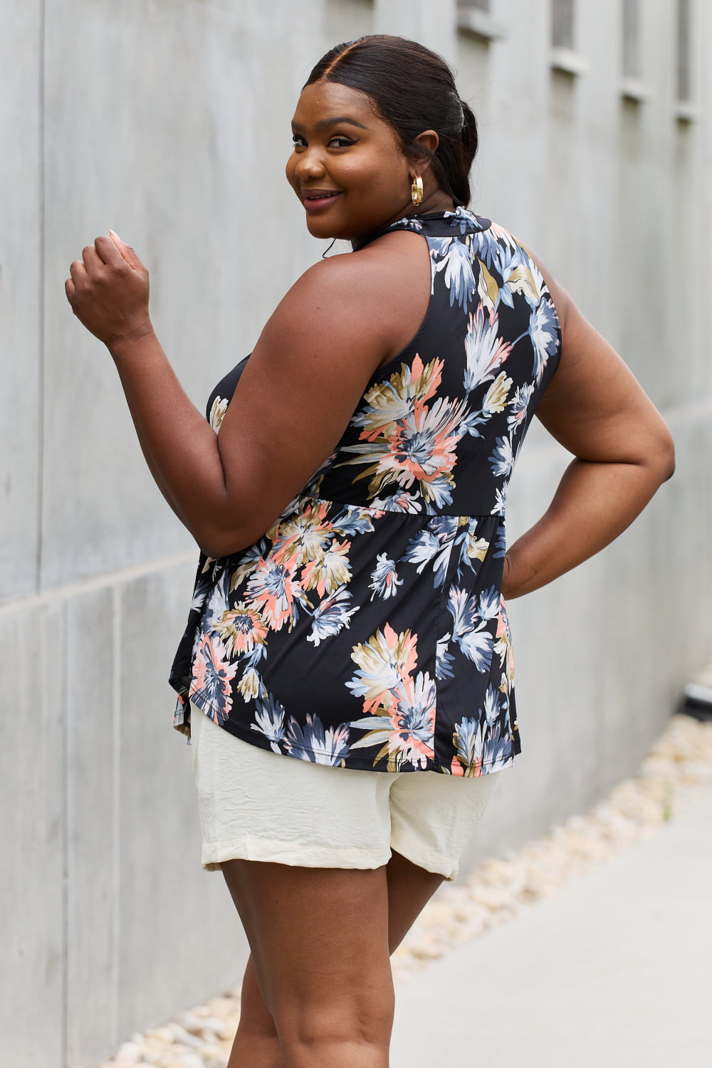 Be Stage Full Size Floral Halter Top in Black-Teresa&#39;s Fashionista LLC
