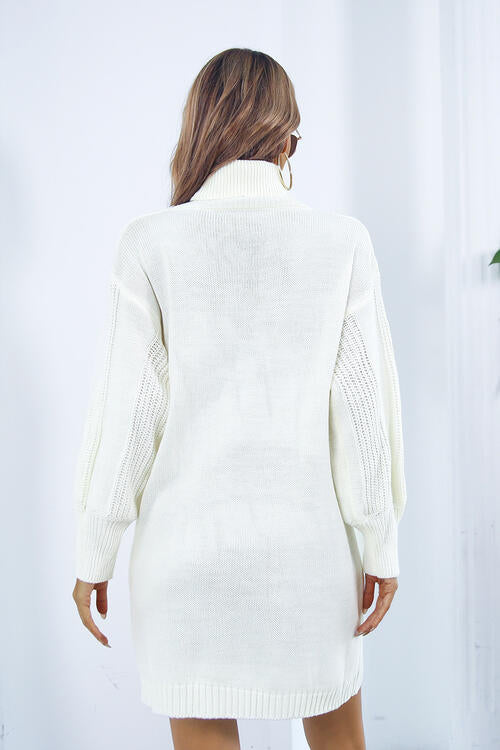 Openwork Turtleneck Long Sleeve Sweater Dress-Teresa's Fashionista LLC