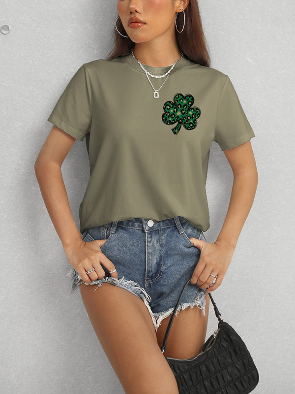 Lucky Clover Round Neck Short Sleeve T-Shirt-Teresa's Fashionista LLC