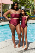 Marina West Swim Wave Break Contrast Trim One-Piece in Wine-Teresa's Fashionista LLC