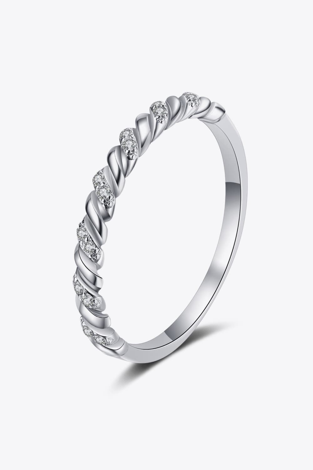 Moissanite Rhodium-Plated Half-Eternity Ring-Teresa&#39;s Fashionista LLC