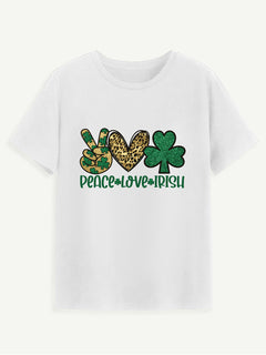 PEACE LOVE IRISH Round Neck Short Sleeve T-Shirt-Teresa's Fashionista LLC