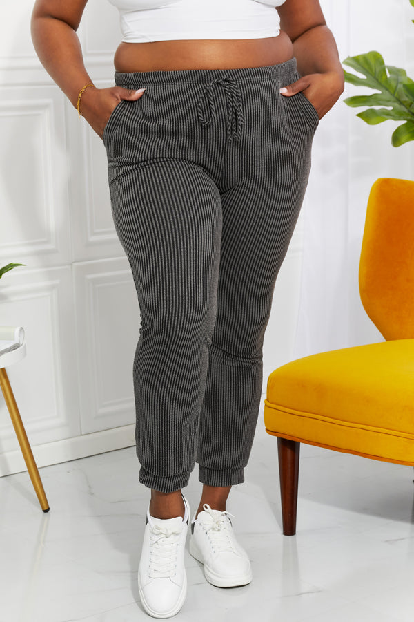 Blumin Apparel Full Size Easy Living Ribbed Joggers-Teresa's Fashionista LLC