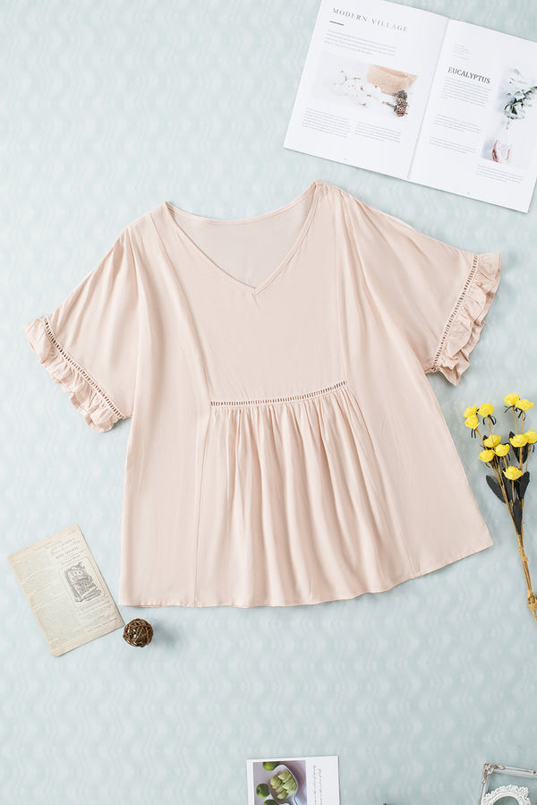 V-Neck Flounce Sleeve Babydoll Blouse-Teresa's Fashionista LLC