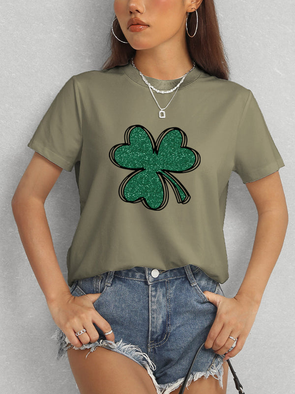 Lucky Clover Round Neck T-Shirt-Teresa's Fashionista LLC