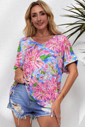 Floral V-Neck Short Sleeve Blouse-Teresa's Fashionista LLC