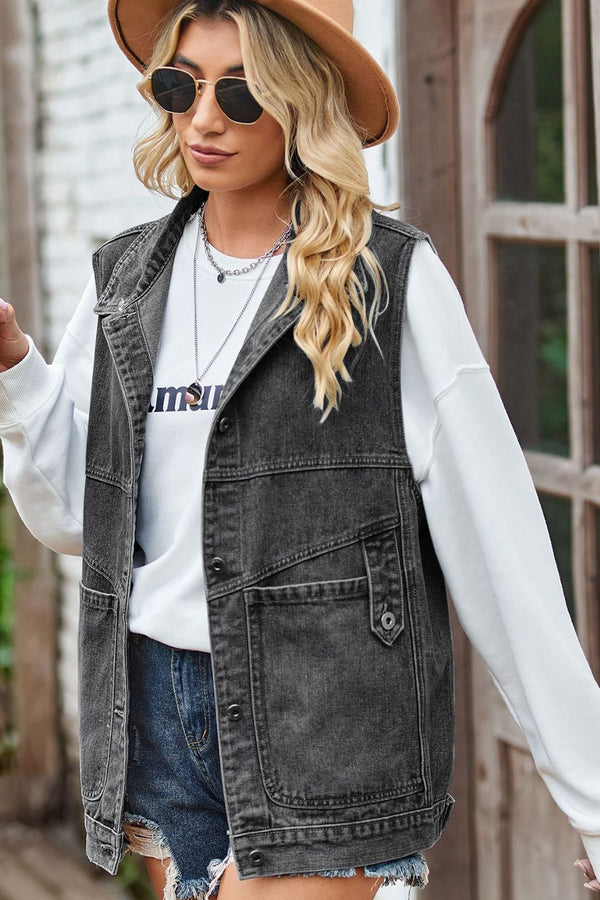 Sleeveless Denim Top with A Detachable Hood-Teresa's Fashionista LLC
