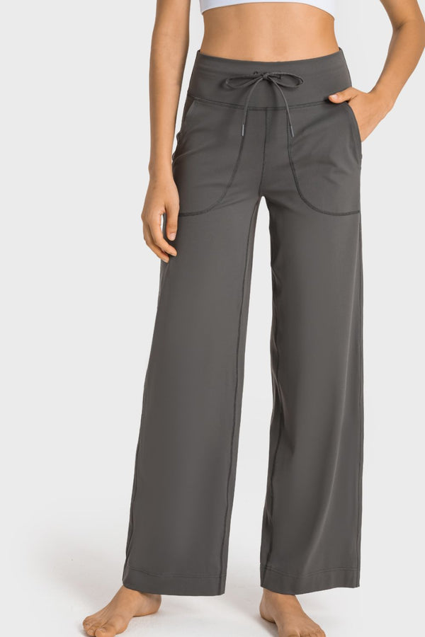 Drawstring Waist Wide Leg Sports Pants with Pockets-Teresa's Fashionista LLC