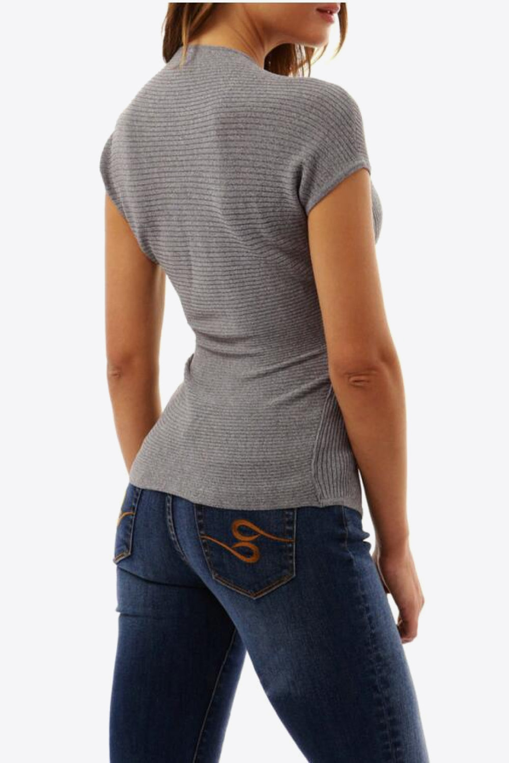 Ribbed Surplice Neck Slit Top-Teresa's Fashionista LLC