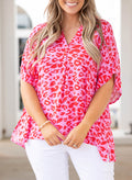 Plus Size Printed Notched Neck Half Sleeve Top-Teresa's Fashionista LLC