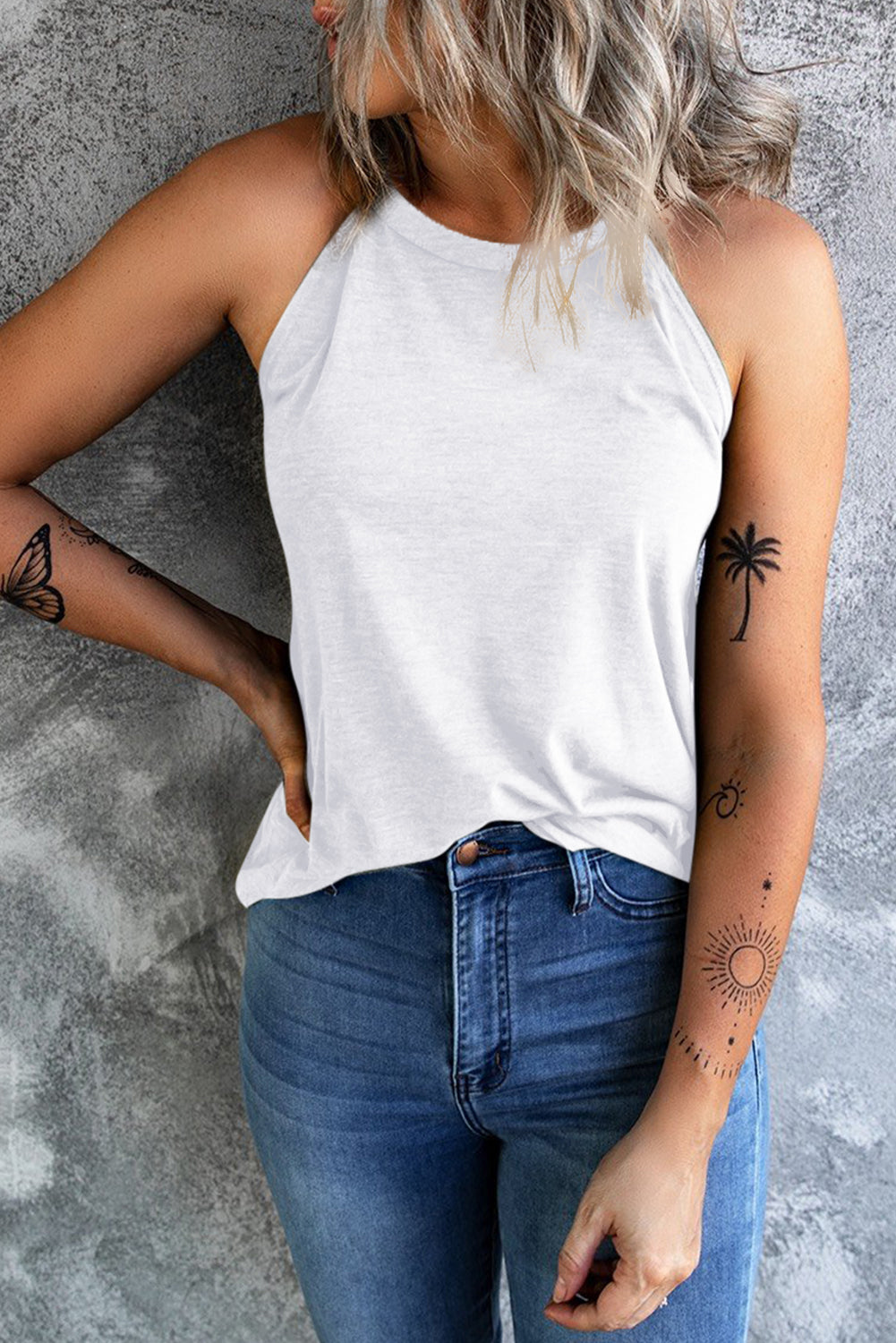 Curved Hem Grecian Tank Top-Teresa&#39;s Fashionista LLC