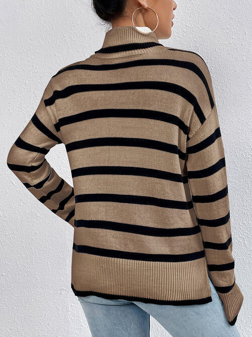 Striped Turtleneck Long Sleeve Sweater-Teresa's Fashionista LLC