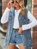 Collared Neck Sleeveless Denim Top with Pockets-Teresa's Fashionista LLC