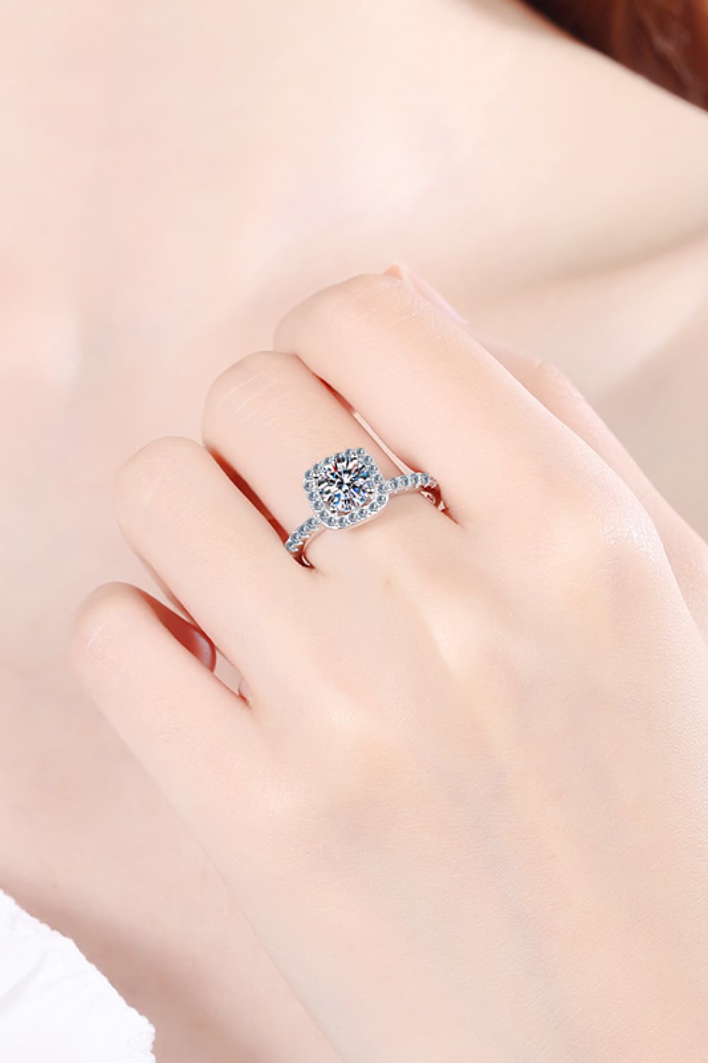 2 Carat Moissanite Square Halo Ring-Teresa's Fashionista LLC