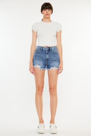 Kancan Distressed Raw Hem High Waist Denim Shorts-Teresa's Fashionista LLC
