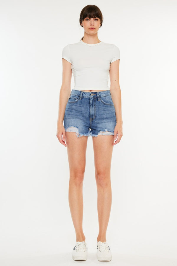 Kancan Distressed Raw Hem High Waist Denim Shorts-Teresa's Fashionista LLC